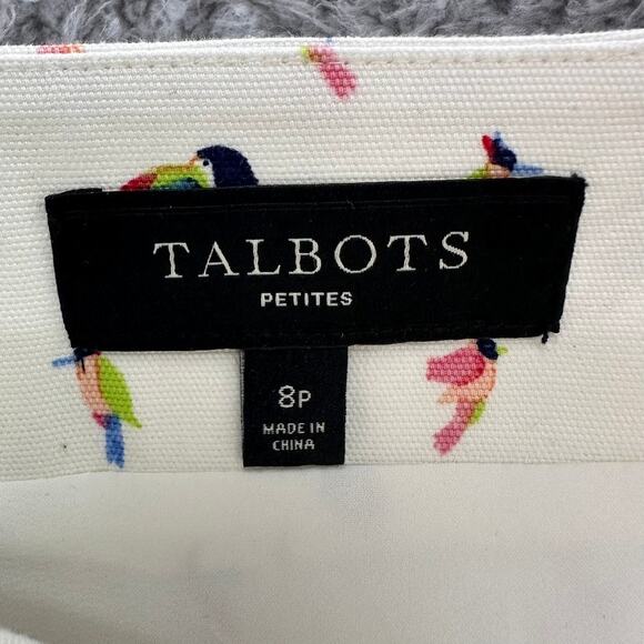 Talbots Size 8 Petite Pencil Skirt Bird Design Colorful Scalloped Hem Fun Beach - Picture 10 of 10